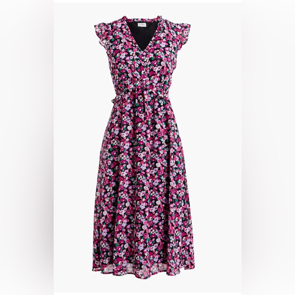 J. Crew Factory Floral Midi Dress - Pink and Black